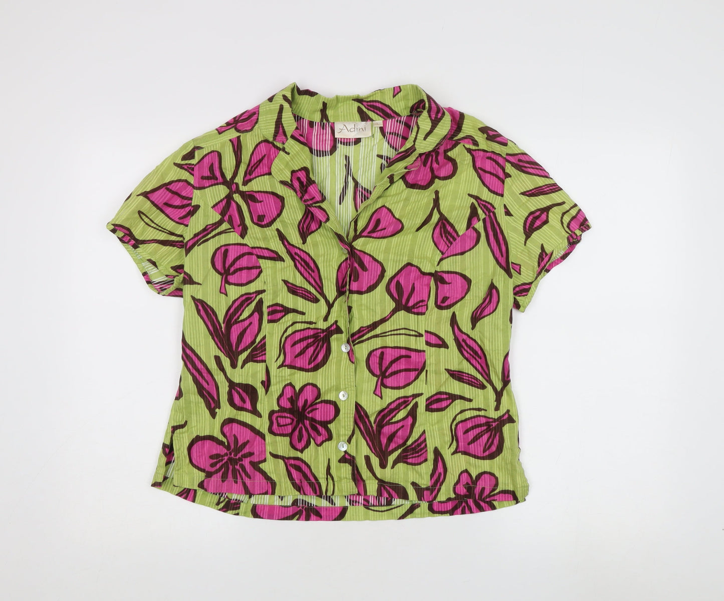 Adini Women's Green Floral Button-Up Blouse L