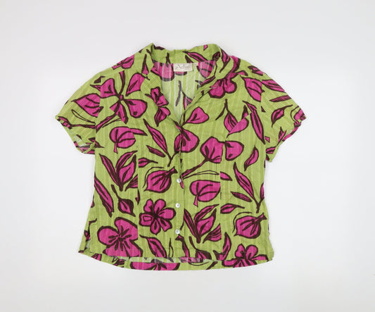 Adini Women's Green Floral Button-Up Blouse L