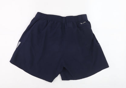 Back view of Adidas boys’ blue athletic running shorts m