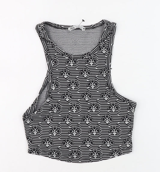 Zara Women's Black Geometric Cropped Tank Size S