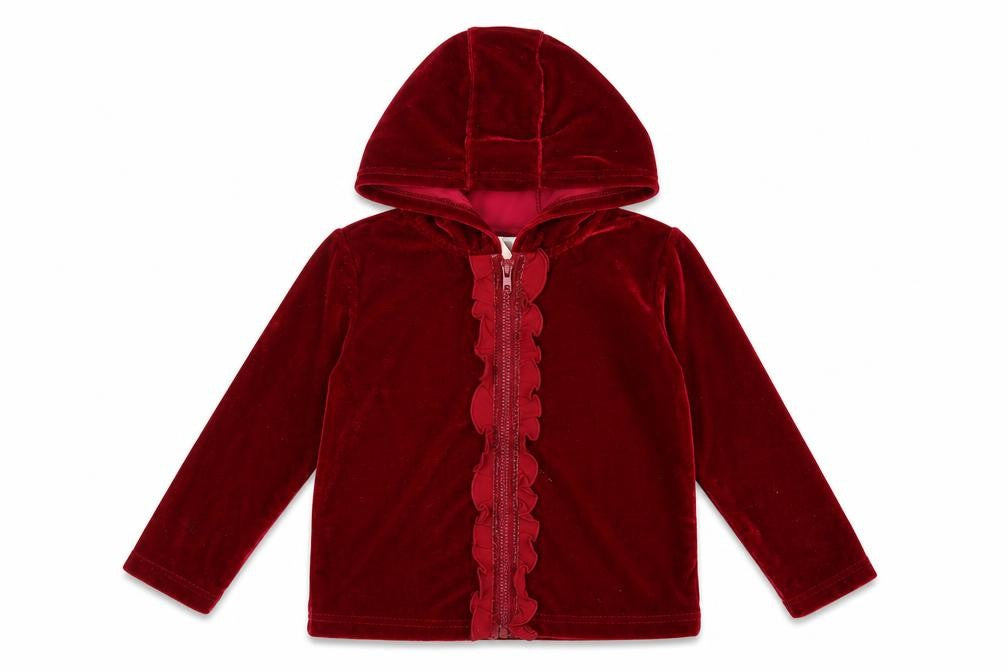 Laura Ashley Girls Red Velvet Hooded Jacket 2 Years