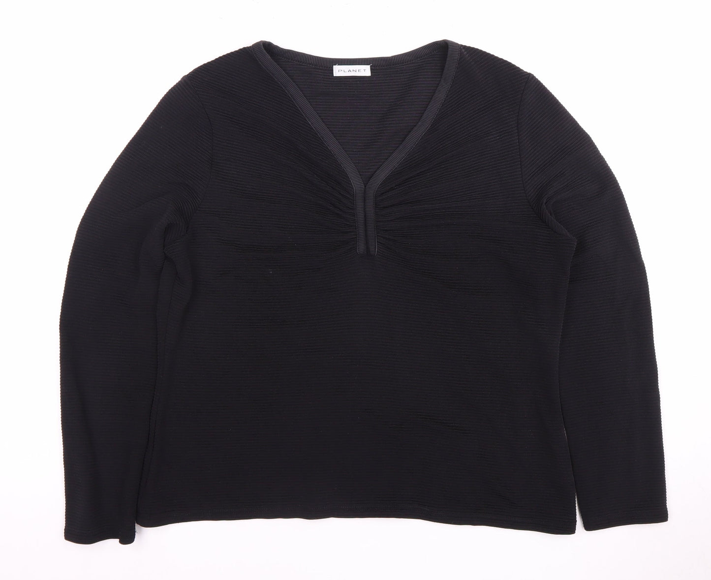 Planet Women's Black V-Neck Long Sleeve Top L