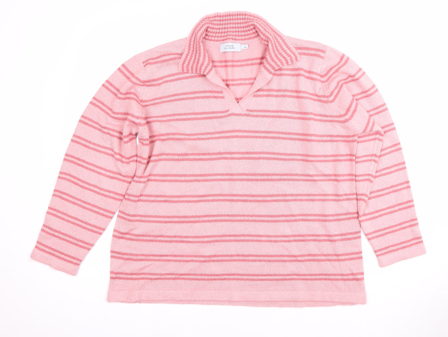 Honor Millburn Women's Pink XL Striped Collared Jumper