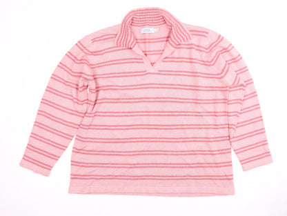 Additional front view of Honor Millburn Women's Pink XL Striped Collared Jumper