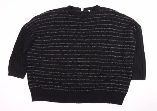 AND/OR Women’s Black Striped Jumper Size 16 Knitwear