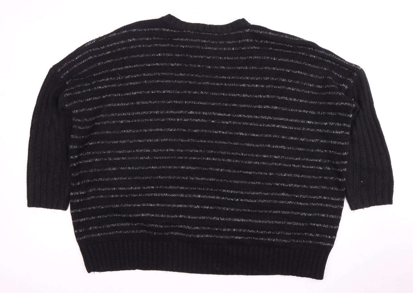 AND/OR Women’s Black Striped Jumper Size 16 Knitwear