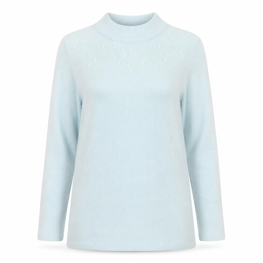 Damart Women's Blue Pullover Jumper M with Beads
