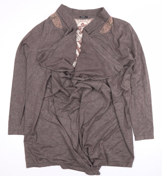 Roman Women's Brown Open Front Cardigan, Size 18, Embroidered