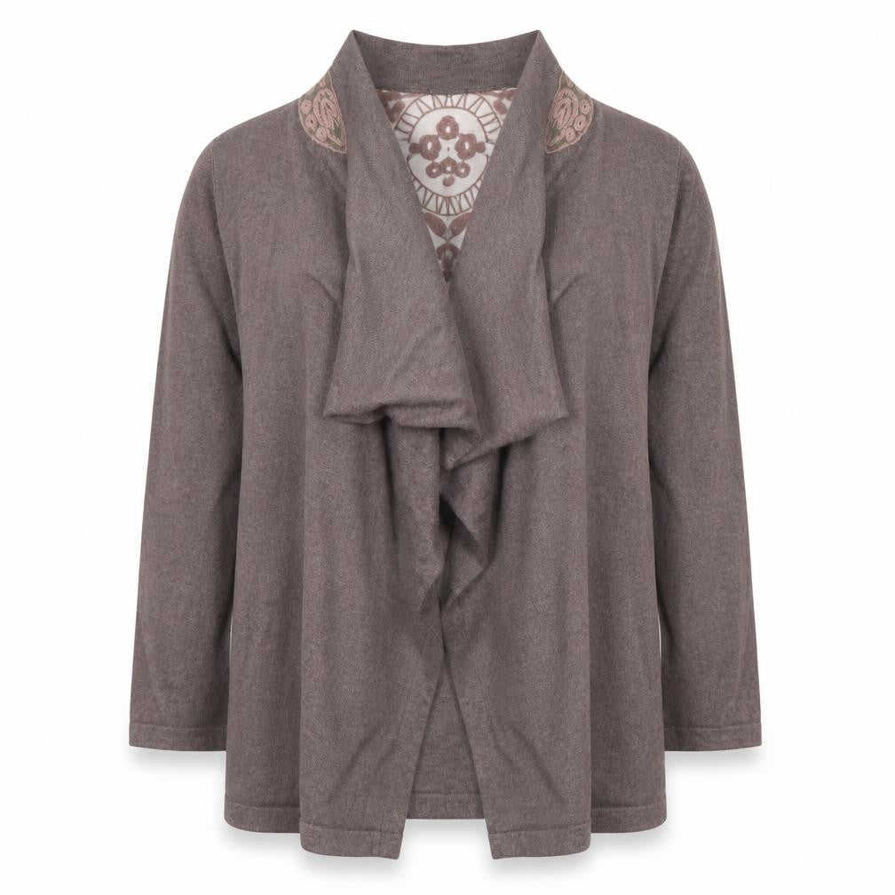 Roman Women's Brown Open Front Cardigan, Size 18, Embroidered