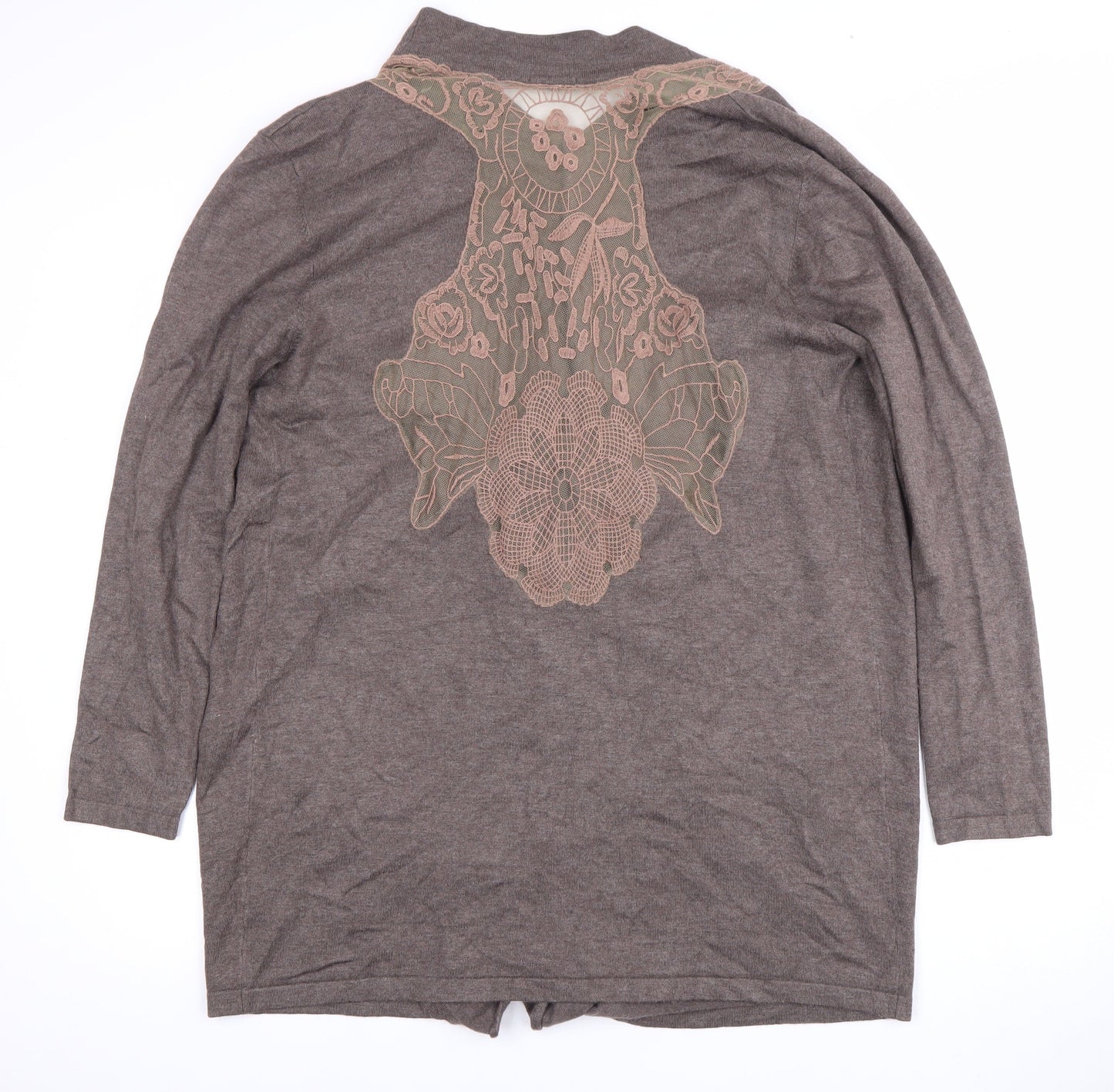 Roman Women's Brown Open Front Cardigan, Size 18, Embroidered