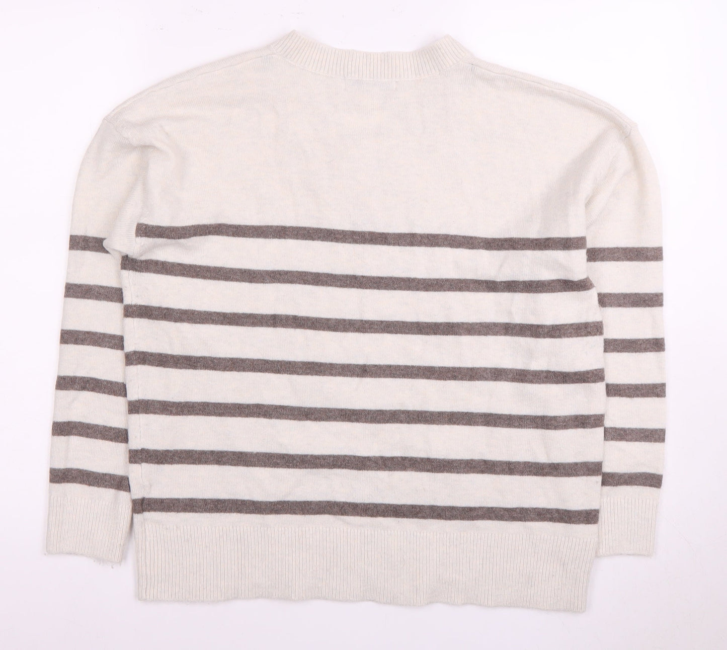 Marks and Spencer Women's White Striped Pullover Jumper - M