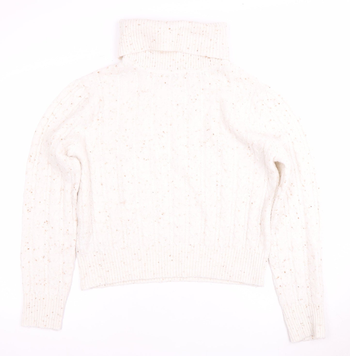 MNG Women's White Cable-Knit Roll Neck Jumper M