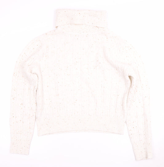 MNG Women's White Cable-Knit Roll Neck Jumper M