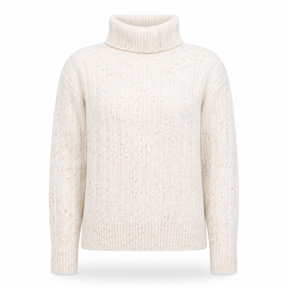 MNG Women's White Cable-Knit Roll Neck Jumper M