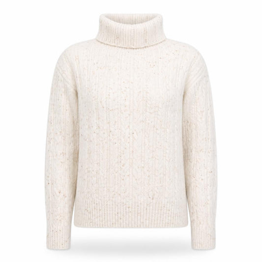 Mango Women's White Cable-Knit Roll Neck Jumper M