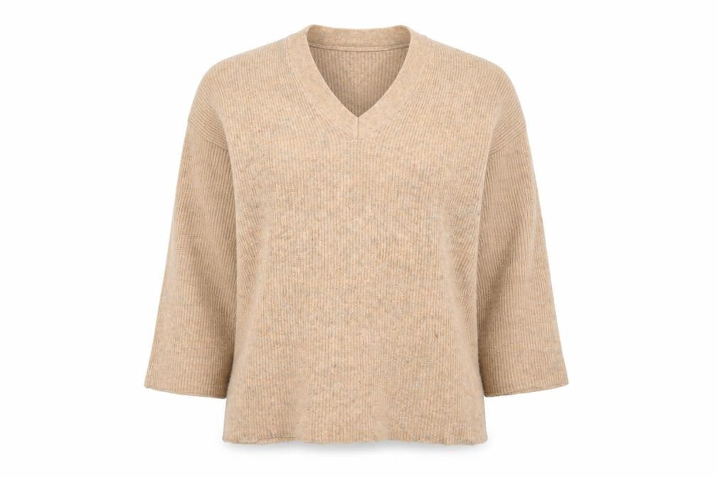 Zara Women's Beige V-Neck Pullover Jumper S