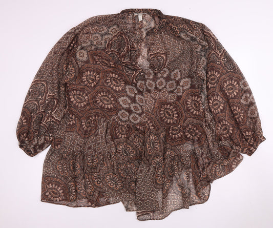 H&M Women's Brown Paisley Tunic Blouse, Size S, Polyester