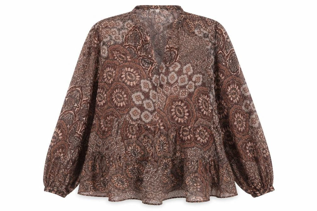 H&M Women's Brown Paisley Tunic Blouse, Size S, Polyester