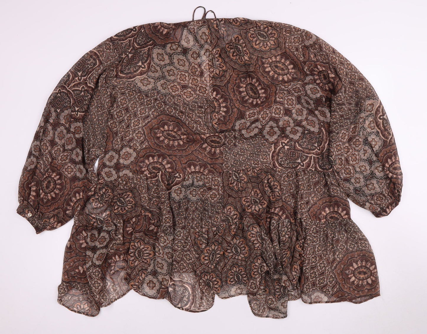 H&M Women's Brown Paisley Tunic Blouse, Size S, Polyester