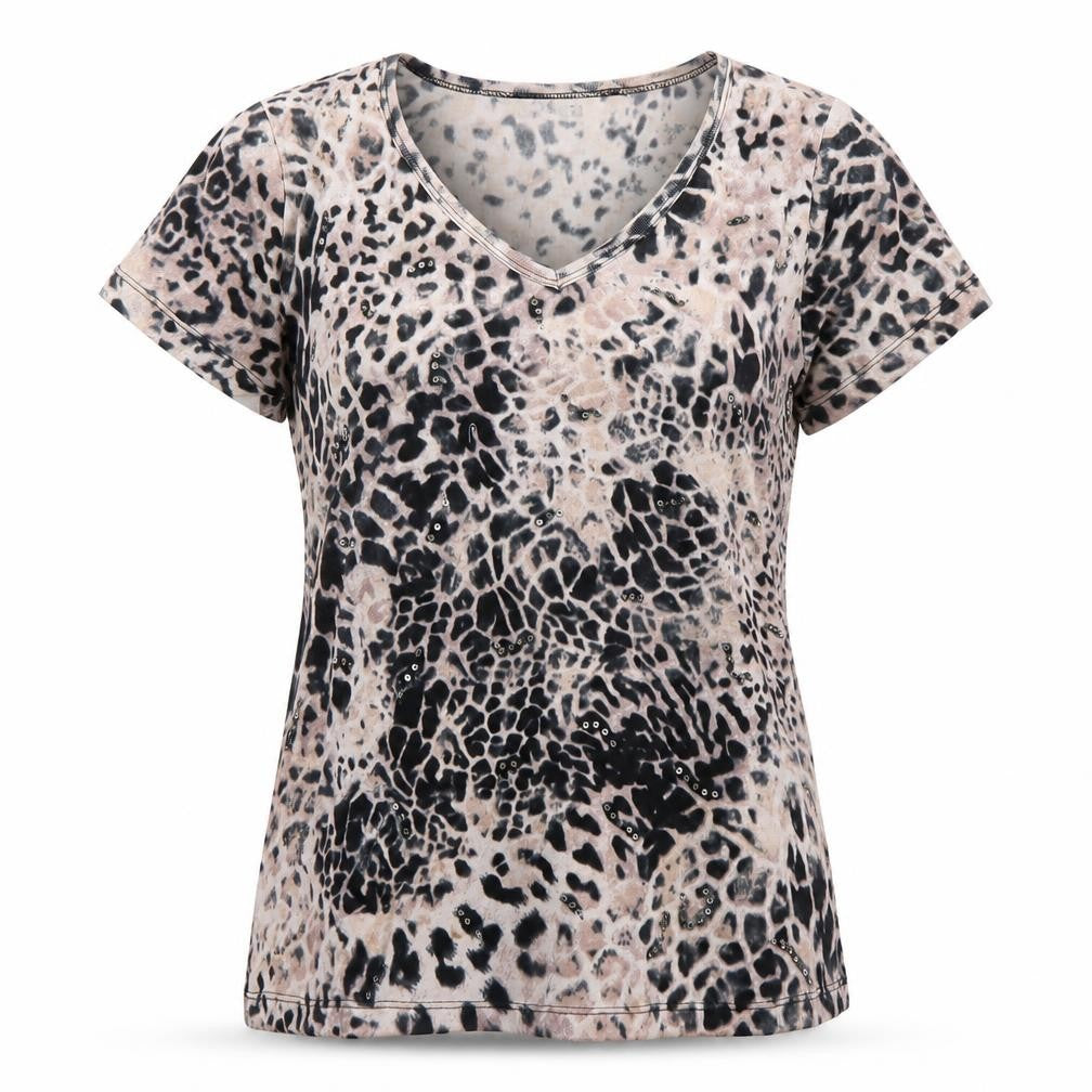 Classics Women's Beige Animal Print V-Neck T-Shirt