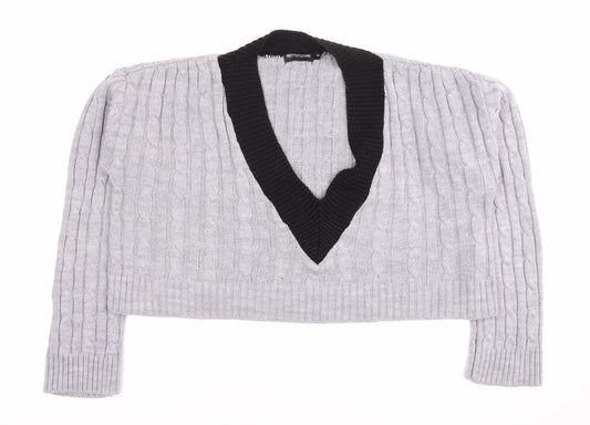 PrettyLittleThing Women's Grey V-Neck Pullover Jumper, M