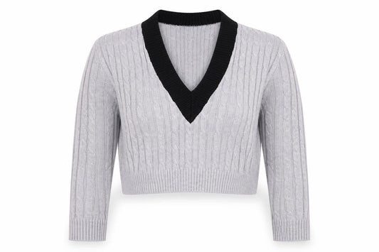 PRETTYLITTLETHING Women's Grey V-Neck Pullover Jumper, M