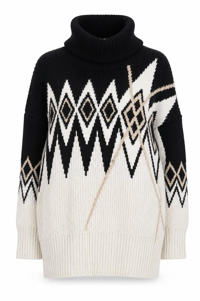 River Island Women's Black Geometric Roll Neck Jumper S