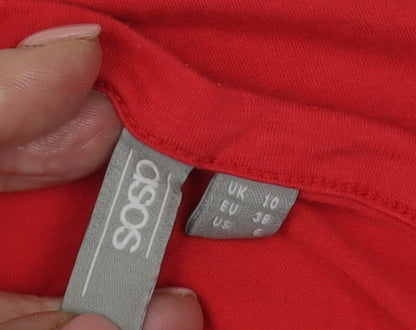 Close-up detail of ASOS Women's Red Long Sleeve Basic T-Shirt UK, size 10