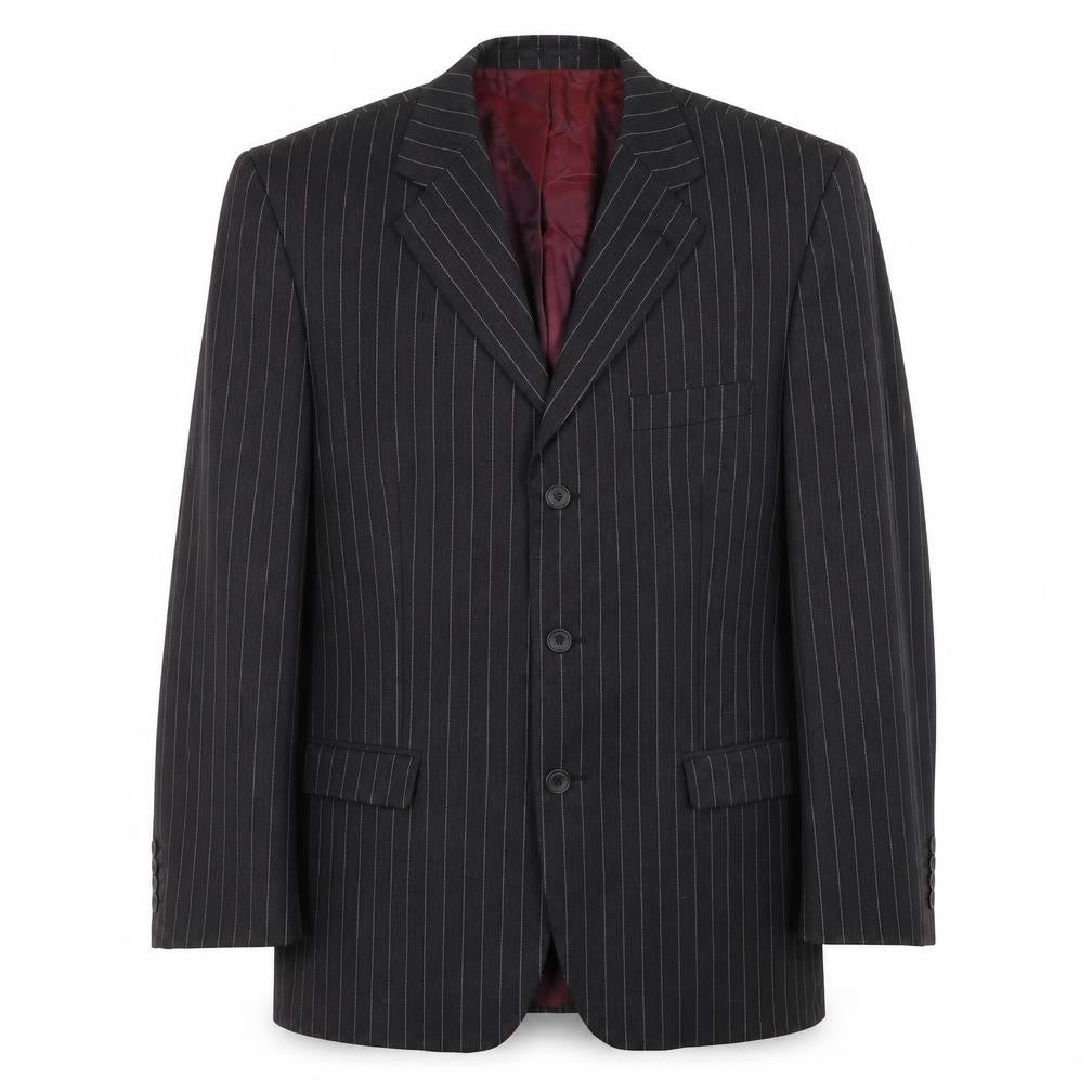 Dehavilland Men's Black Wool Striped Suit Jacket 40R