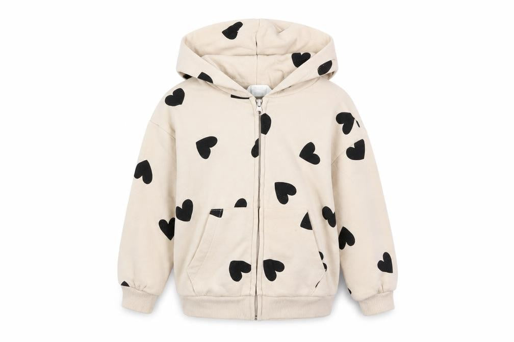 H&M Girls Beige Heart Print Full Zip Hoodie 4-6 Years