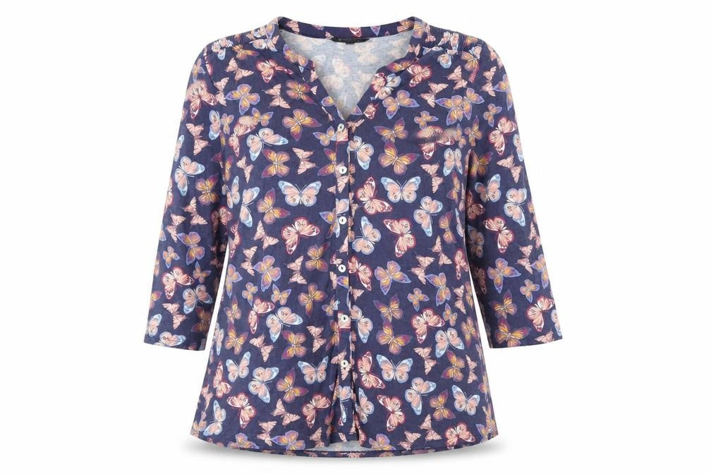 Bonmarché Women's Multicoloured V-Neck Button-Up Top