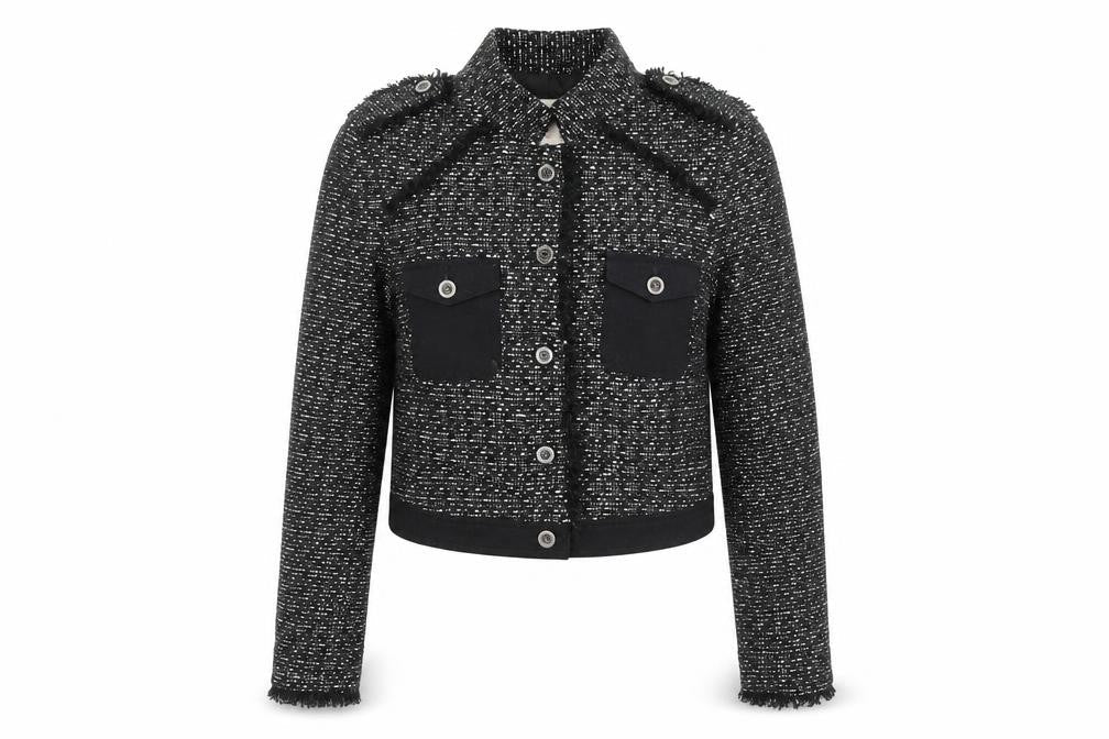 Asobio Women's Black Tweed Military Jacket, Size S