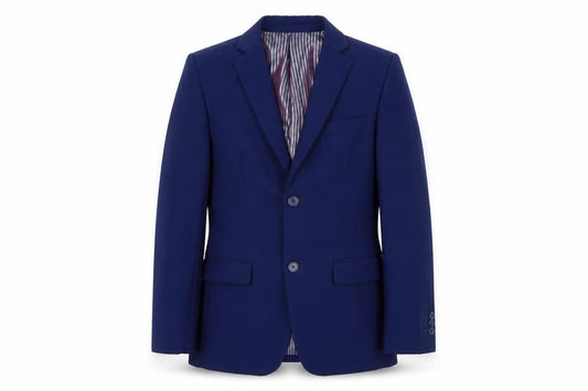 Front view of Paisley boys’ blue slim fit suit jacket uk 14
