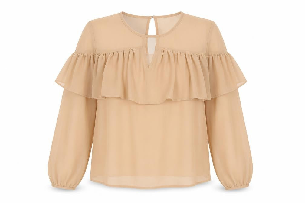 Forever 21 Beige Women's Ruffle Chiffon Blouse M