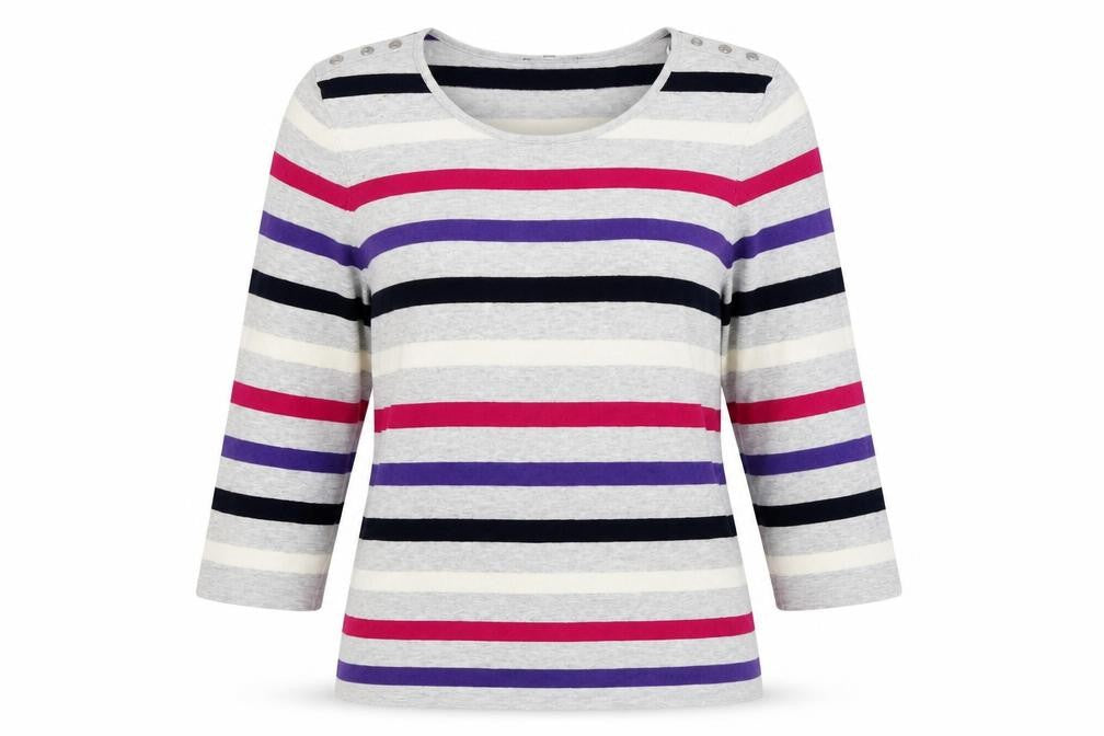 Laura Ashley Women's Grey Stripe Pullover Jumper UK 12