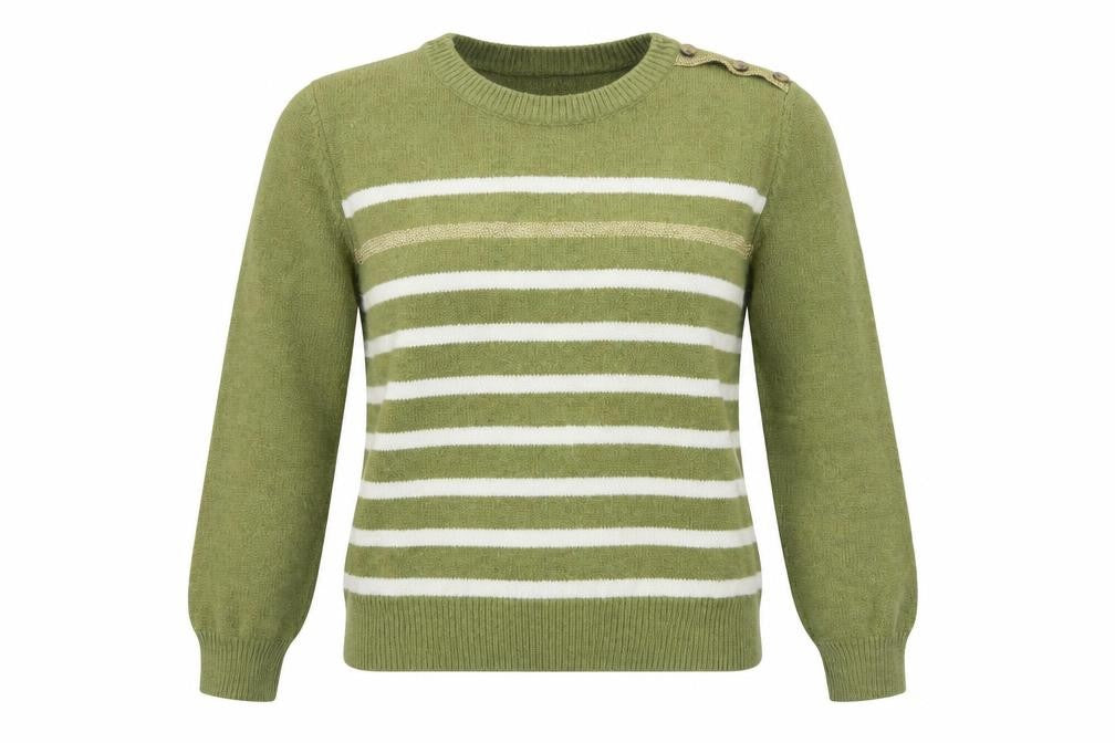 JCL Women's M/L Green Striped Pullover Jumper
