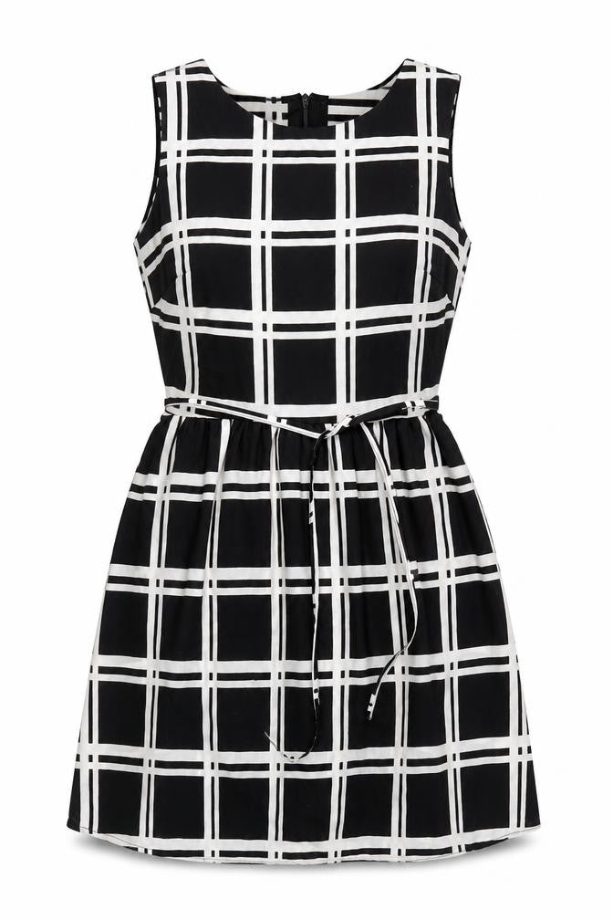 New Look Women's Black Check A-Line Dress Size 6