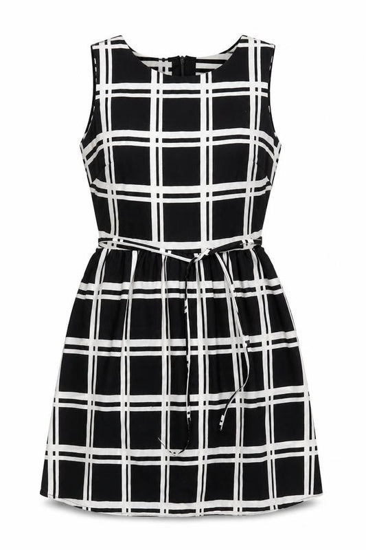 New Look Women's Black Check A-Line Dress Size 6