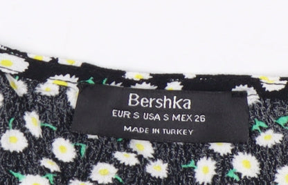 Bershka Women's Black Floral Blouse S