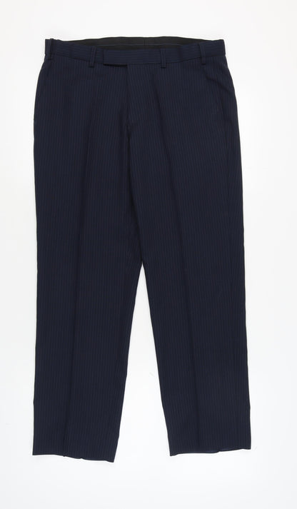 Marks & Spencer Men's Blue Trousers, 34/29, Wool Blend