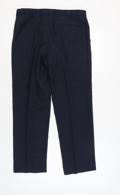 Marks & Spencer Men's Blue Trousers, 34/29, Wool Blend