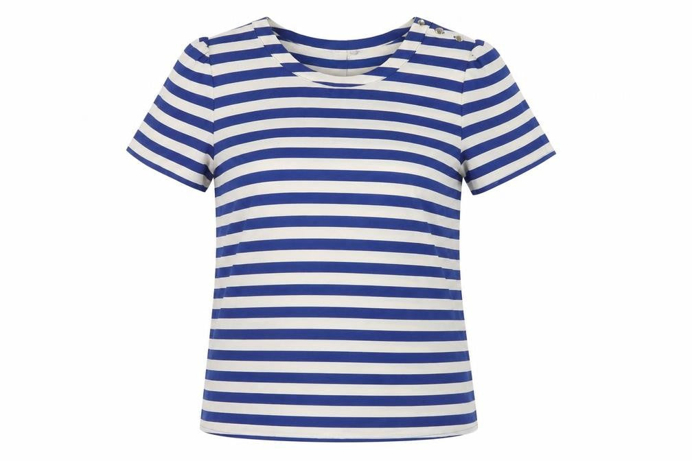 Oasis Women's Blue Striped T-Shirt Size 8