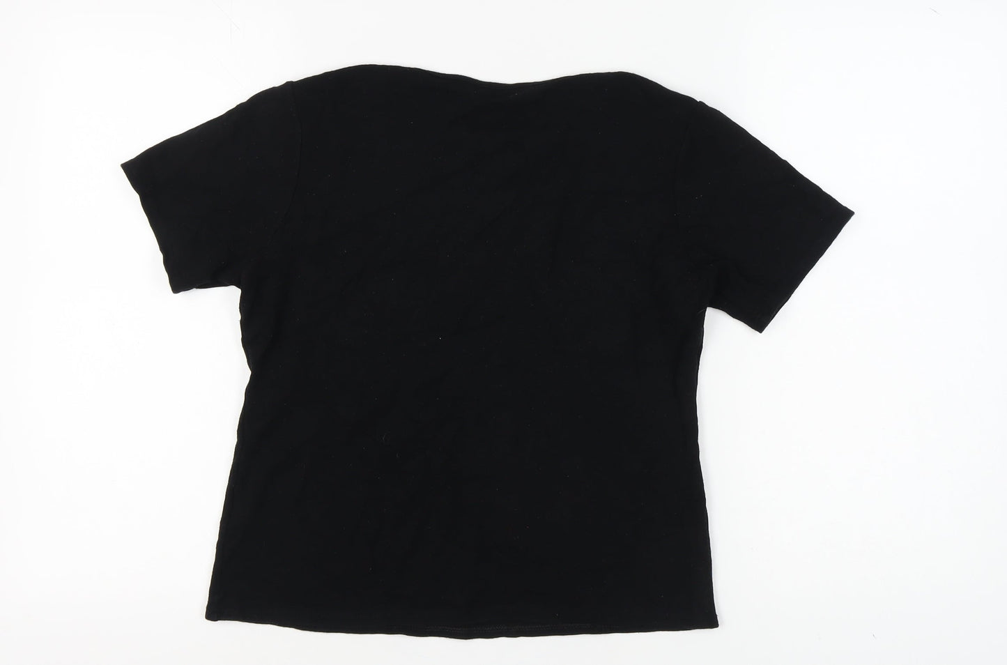 Amaranto Women's Black Embroidered Floral T-Shirt, Size 14