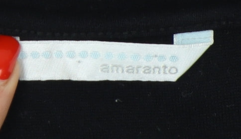Amaranto Women's Black Embroidered Floral T-Shirt, Size 14