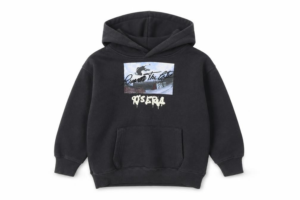 Zara Boys Black 90s Graphic Print Pullover Hoodie 6-7 Years