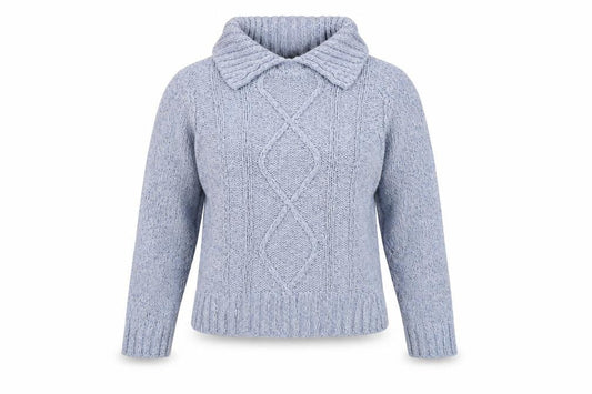 Bonmarché Women's Blue Roll Neck Cable-Knit Jumper - Size S