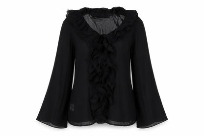 Ekol Women's Black Ruffled Blouse Size 2