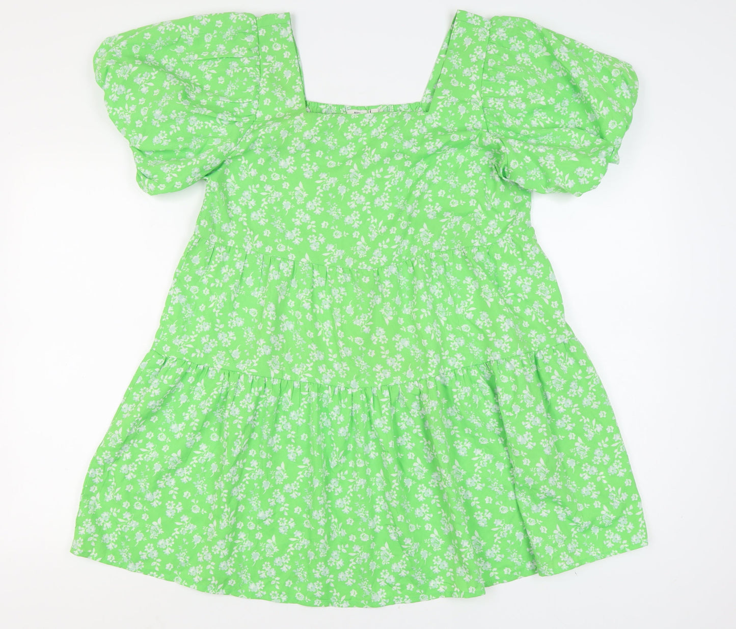River Island Women Green Floral Puff Sleeve Dress 14