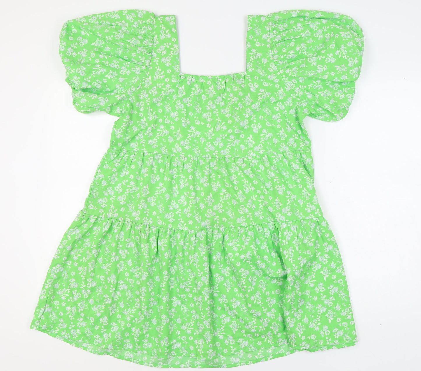 River Island Women Green Floral Puff Sleeve Dress 14