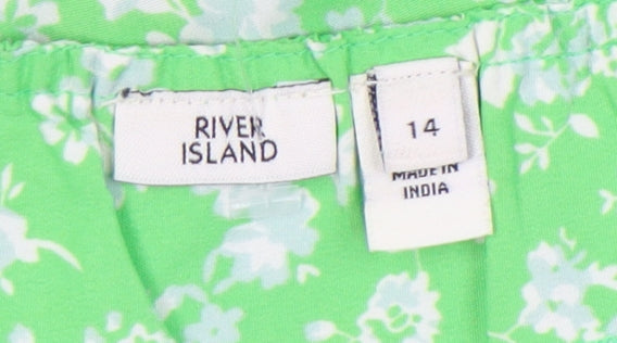 River Island Women Green Floral Puff Sleeve Dress 14